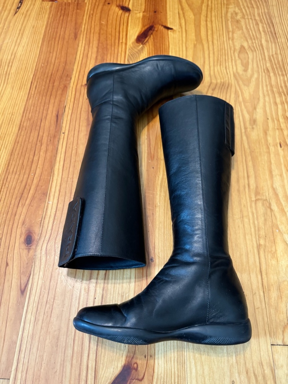 PRADA Calzature Donna Nappa Sport B Nero Black Leather Riding Boots 36.5 3WZ013 - Picture 9 of 16